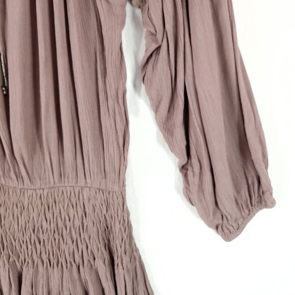 Free People Blouson Mini Dress Size XS Boho Tunic Balloon Sleeve Raw Hem Crinkle - Picture 10 of 13